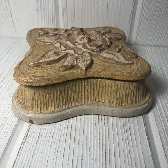 Vintage Trinket Jewelry Box Syroco Floral Square - Picture 3 of 8